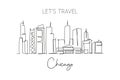 One single line drawing of Chicago city skyline, United States. Historical town landscape in the world. Best holiday destination. Royalty Free Stock Photo