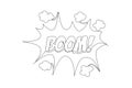 One single line drawing of comical cute cool typography quote - Boom! with speech bubble. Calligraphic design for print, card,