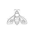 One single line drawing of cute bee for company logo identity. Honeybee farm icon concept from wasp animal shape. Dynamic