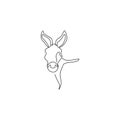 One single line drawing of cute donkey head for farm logo identity. Little horse mascot concept for national zoo icon. Modern Royalty Free Stock Photo