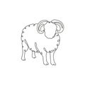 One single line drawing of cute funny sheep for stock breeding logo identity. Lamb mascot emblem concept for animal husbandry icon Royalty Free Stock Photo