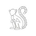 One single line drawing of cute funny sitting lemur for logo identity. Marsupial animal mascot concept for conservation national