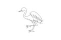 One single line drawing of cute heron bird vector illustration. Protected species national park conservation. Safari zoo concept.