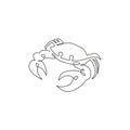 One single line drawing of cute little crab for logo identity. Healthy delicious taste seafood concept for Chinese food restaurant Royalty Free Stock Photo