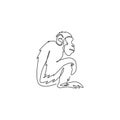 One single line drawing of cute sitting chimpanzee for company business logo identity. Adorable primate chimp animal mascot Royalty Free Stock Photo