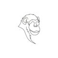 One single line drawing of cute smiling chimpanzee head for company business logo identity. Adorable chimp animal mascot concept Royalty Free Stock Photo