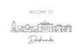 One single line drawing of Dushanbe city skyline, Tajikistan. World historical town landscape. Best holiday destination postcard.