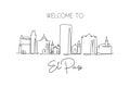 One single line drawing of El Paso city skyline, Texas. Historical town landscape. Best holiday destination home wall art decor