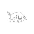 One single line drawing of elegance buffalo for conservation national park logo identity. Big strong bull mascot concept for rodeo Royalty Free Stock Photo