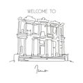 One single line drawing Ephesus Ancient landmark. World famous place in SelÃÂ§uk Ismir, Turkey. Tourism travel postcard wall decor