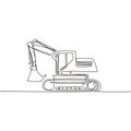 One single line drawing of excavator for digging soil vector illustration, business transportation. Heavy machines vehicles Royalty Free Stock Photo