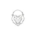 One single line drawing of exotic mandrill head for company logo identity. Largest monkey face mascot concept for national safari