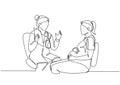 One single line drawing of female obstetrics and gynecology doctor giving consultation session to the pregnant patient. Pregnancy