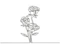 One single line drawing of fresh beautiful rose flowers romantic bouquet. Greeting card, invitation, logo, banner, poster concept