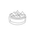 One single line drawing of fresh Chinese dumpling logo graphic vector illustration. Asian food cafe menu and restaurant badge