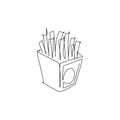 One single line drawing of fresh french fries logo vector illustration. Potato long stick fast food cafe menu and restaurant badge Royalty Free Stock Photo