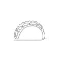 One single line drawing of fresh Mexican taco logo graphic vector illustration. Fast food Mexico cafe menu and restaurant badge