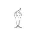One single line drawing of fresh sweet milkshake with wafer stick logo vector illustration. Drink shop cafe menu and restaurant