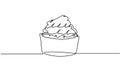 One single line drawing of fresh sweet muffin cake online shop logo vector illustration. Delicious pastry shop menu and restaurant