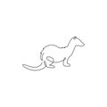 One single line drawing of funny ferret for pet logo identity. Endangered fauna mascot concept for national zoo icon. Modern