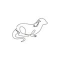 One single line drawing of funny otter for pet logo identity. Weasel animal mascot concept for national conservation park icon.