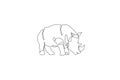 One single line drawing of giant African rhinoceros graphic vector illustration. Protected species national park conservation.