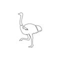One single line drawing of giant running ostrich for logo identity. Flightless bird mascot concept for safari park icon. Modern