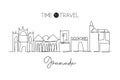 One single line drawing of Granada city skyline, Spain. Historical landscape in world postcard. Best holiday destination wall