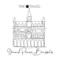 One single line drawing Grand Place Brussels landmark. Famous iconic in Belgium. Tourism travel postcard home wall decor poster
