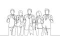 One single line drawing of group of business man and business woman line up to celebrate their success achieve the business target Royalty Free Stock Photo