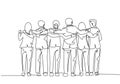 One single line drawing about group of men and woman from multi ethnic standing together to show their friendship bonding. Unity Royalty Free Stock Photo