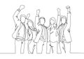 One single line drawing of group of young happy ceo and his colleagues celebrating their success achieving the company business