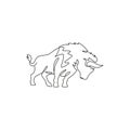 One single line drawing of healthy organic american bison for livestock cattle logo identity. Big buffalo mascot concept for