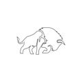 One single line drawing of healthy organic american bison for livestock cattle logo identity. Big buffalo mascot concept for