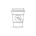 One single line drawing of hot fresh paper cup of coffee logo vector graphic illustration. Coffee shop cafe menu and restaurant Royalty Free Stock Photo