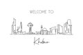 One single line drawing Khobar city skyline, Saudi Arabia. World town landscape postcard print. Best place holiday destination.