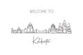 One single line drawing of Kolkata city skyline, India. Historical town landscape in the world. Best holiday destination. Editable