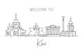 One single line drawing of Kyiv city skyline, Ukraine. Historical town landscape in world. Best holiday destination wall decor art