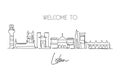 One single line drawing of Lisbon city skyline, Portugal. Historical town landscape in world. Best holiday destination home art Royalty Free Stock Photo