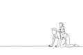 One single line drawing of little boy playing with his dad, siting and riding on father`s back, parenting vector illustration.