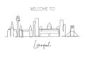 One single line drawing Liverpool city skyline. Historical city skyscraper landscape in world. Best destination home wall decor Royalty Free Stock Photo