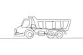 One single line drawing of long trailer truck vector illustration. Container truck for cargo logistic, business commercial