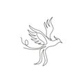 One single line drawing of luxury phoenix bird for company logo identity. Business corporation icon concept from animal shape. Royalty Free Stock Photo