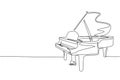 One single line drawing of luxury wooden grand piano. Modern classical music instruments concept continuous line draw design