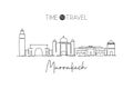 One single line drawing of Marrakesh city skyline, Morocco. Historical town landscape in the world. Best holiday destination.