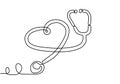 One single line drawing of medicine stethoscope. Health care World Day medical science research doctor nurse equipment silhouette