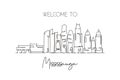 One single line drawing Mississauga city skyline Canada. World historical town landscape. Best place holiday destination home wall