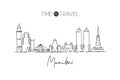 One single line drawing of Mumbai city skyline, India. Historical town landscape in the world. Best holiday destination. Editable