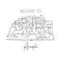 One single line drawing old Areopoli Greek village landmark. World famous place in Greece. Tourism travel postcard wall decor