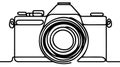 One single line drawing of old retro analog slr camera with telephoto lens. Royalty Free Stock Photo